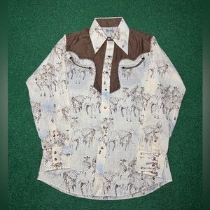 Vintage 90s Pandhandle Slim Pearl Snap Western Animal Print Medium Shirt